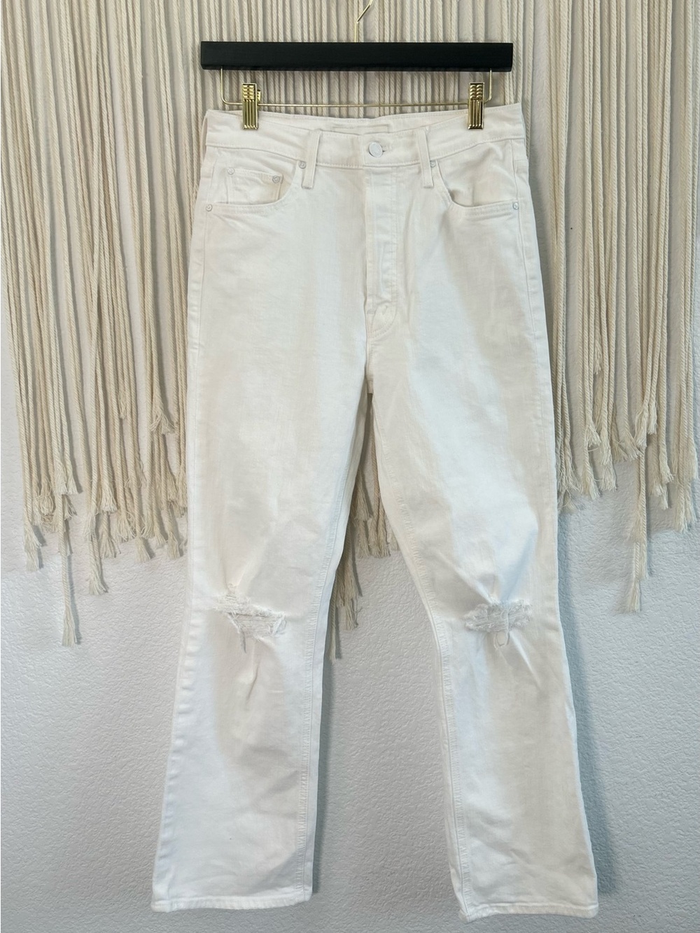 MOTHER SUPERIOR The Tripper white HighRise Straight-Leg Jeans with Knee Distress - Picture 2 of 16